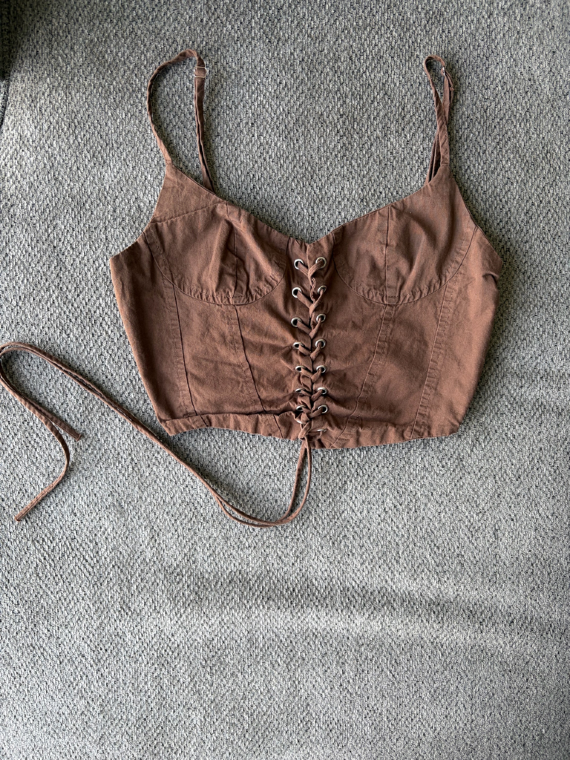 Brown Lace-Up Corset Crop Top